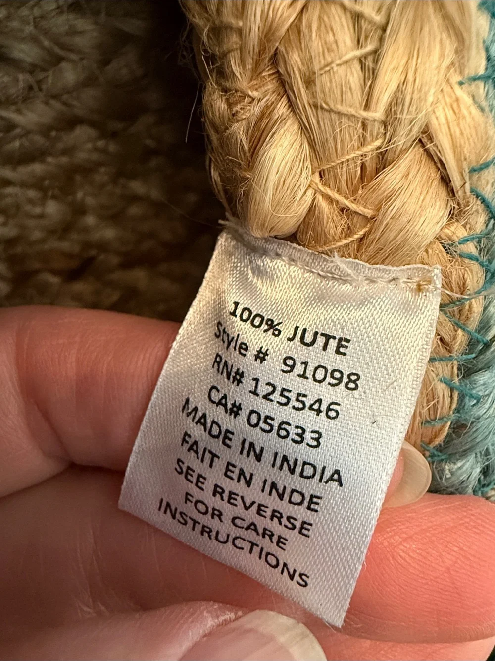 Habitat 100% Jute hand Woven Tote Bag Coastal Teal Natural Oversized